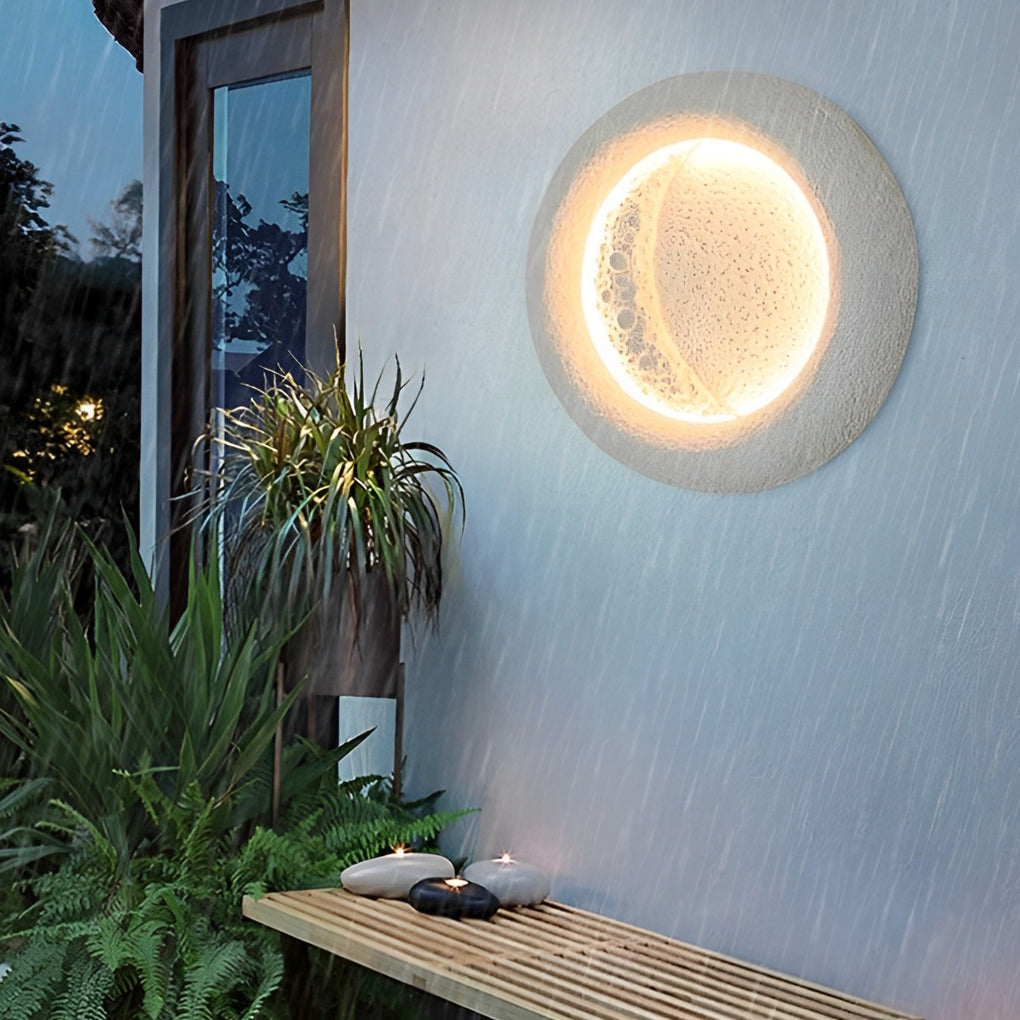 Moon Shape Outdoor Wall Sconce — Concrete, 10W LED, 3000K Warm White, 16" Diameter, IP Waterproof