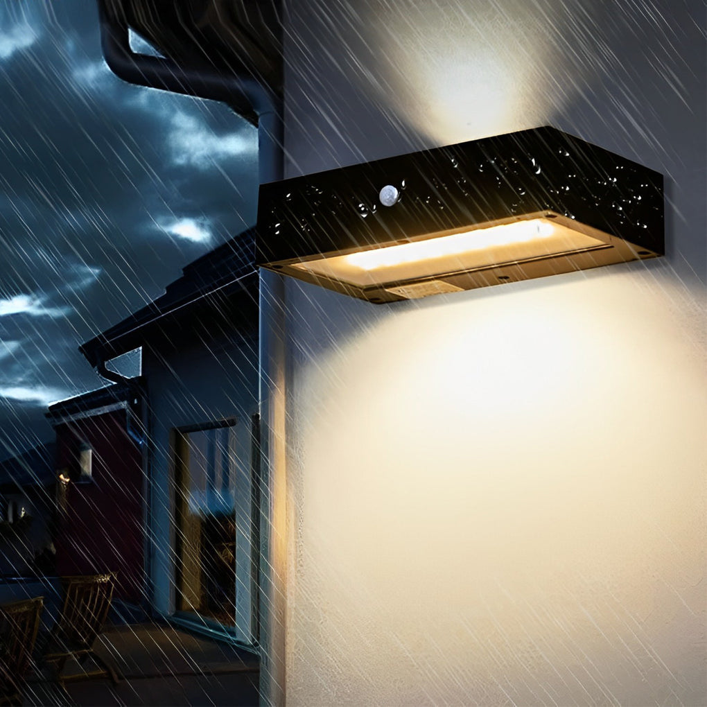 Modern Solar Up/Down Outdoor Wall Sconce — Aluminum & Glass, LED, Motion Sensor, IP44, 3 Modes