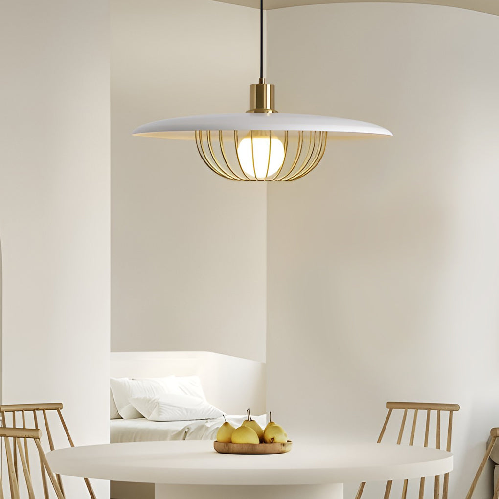 Circular Modern Pendant Light — Electroplated Iron, Three-Step Dimming, E27, Black or White, 14" or 18"