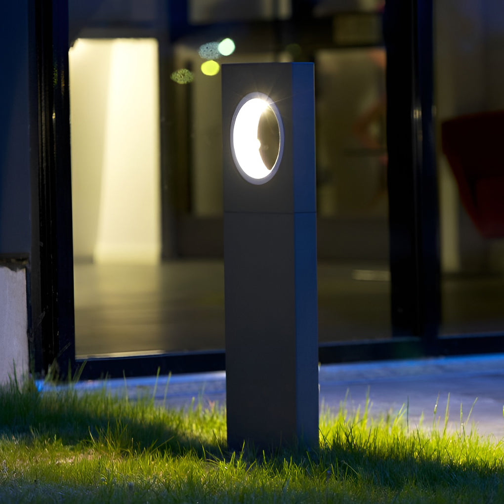 Modern Round-Hole Outdoor Bollard Light — Aluminum & Tempered Glass, 7W LED, IP54, Hardwired