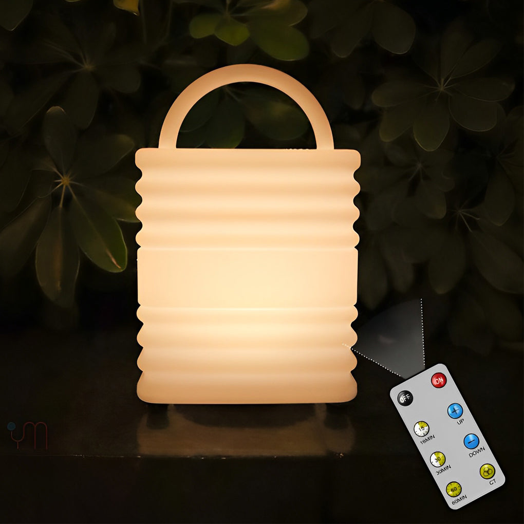 Modern Square Portable LED Outdoor Lantern — White PE, IP65 Waterproof, Remote Control, Rechargeable, 7" × 10"