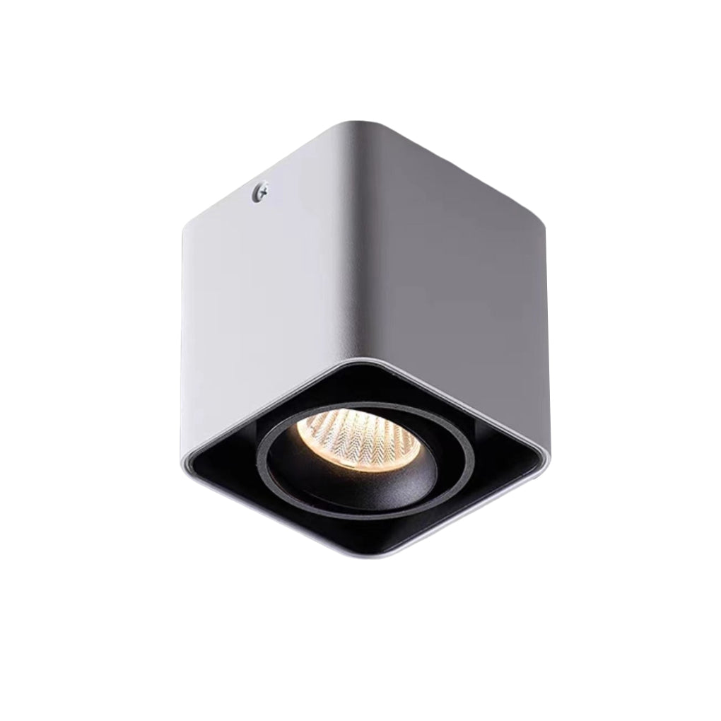 Square Adjustable Surface-Mount Spotlight — Iron, Three-Step Dimming LED, 360° Rotation, 1- or 2-Light