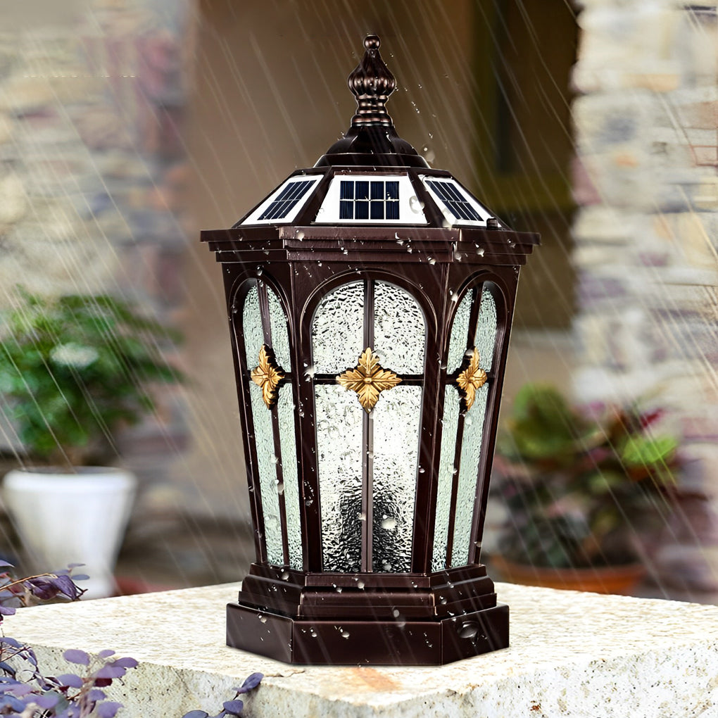 Solar Fence Post Cap Light — Die-Cast Aluminum & Glass, LED, Three-Step Dimming (3000K/4000K/6000K), IP65, Remote Control