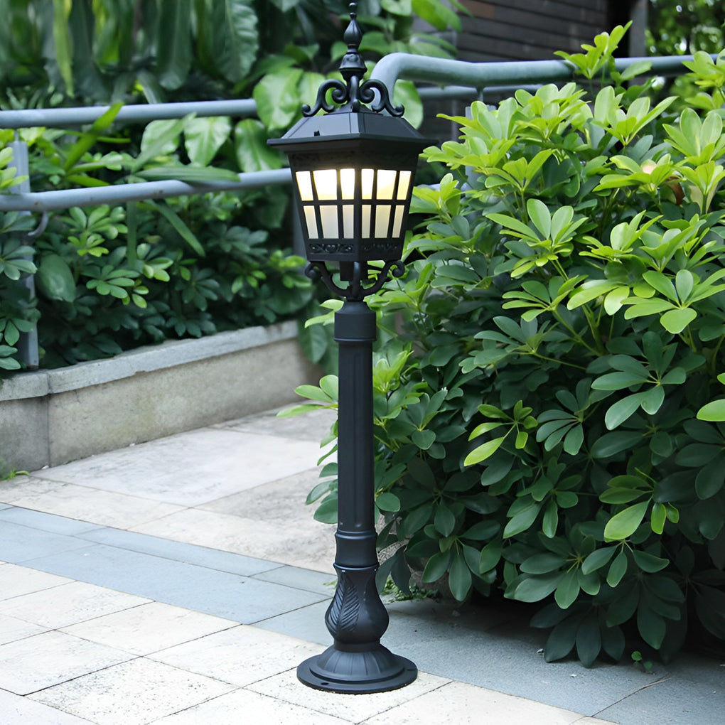 Retro-Industrial Outdoor Post Light — Die-Cast Aluminum and Frosted Glass, E27, IP33, 6" x 35"