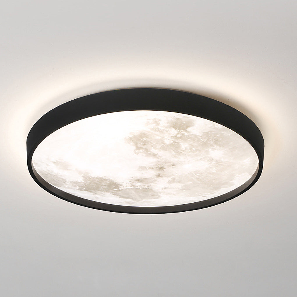 Moon Flush-Mount Ceiling Light — Black Iron and Acrylic, LED, 3-Step Dimming, 14W–45W