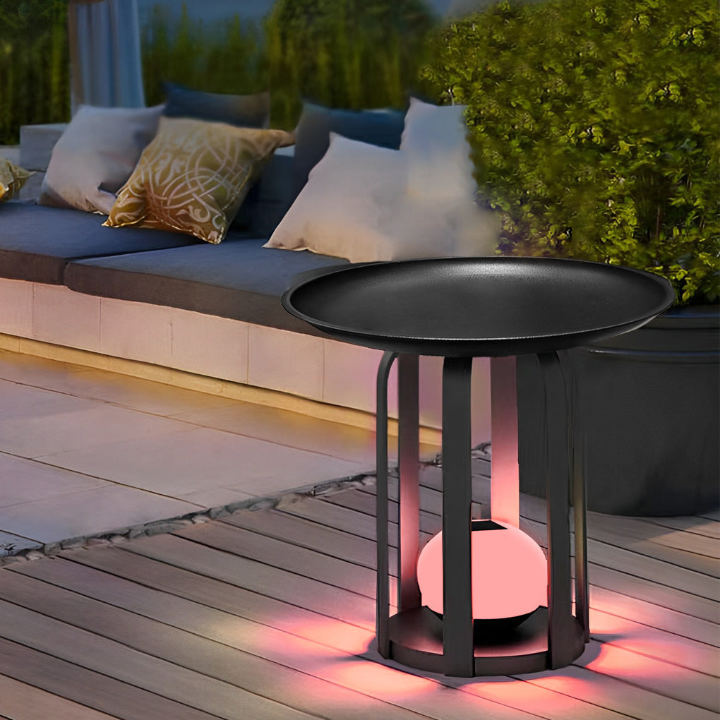 Modern Outdoor Solar Floor Lamp & Table Set — Black Iron, Globe Glass, LED, IP65, RGB + 3000K Warm White