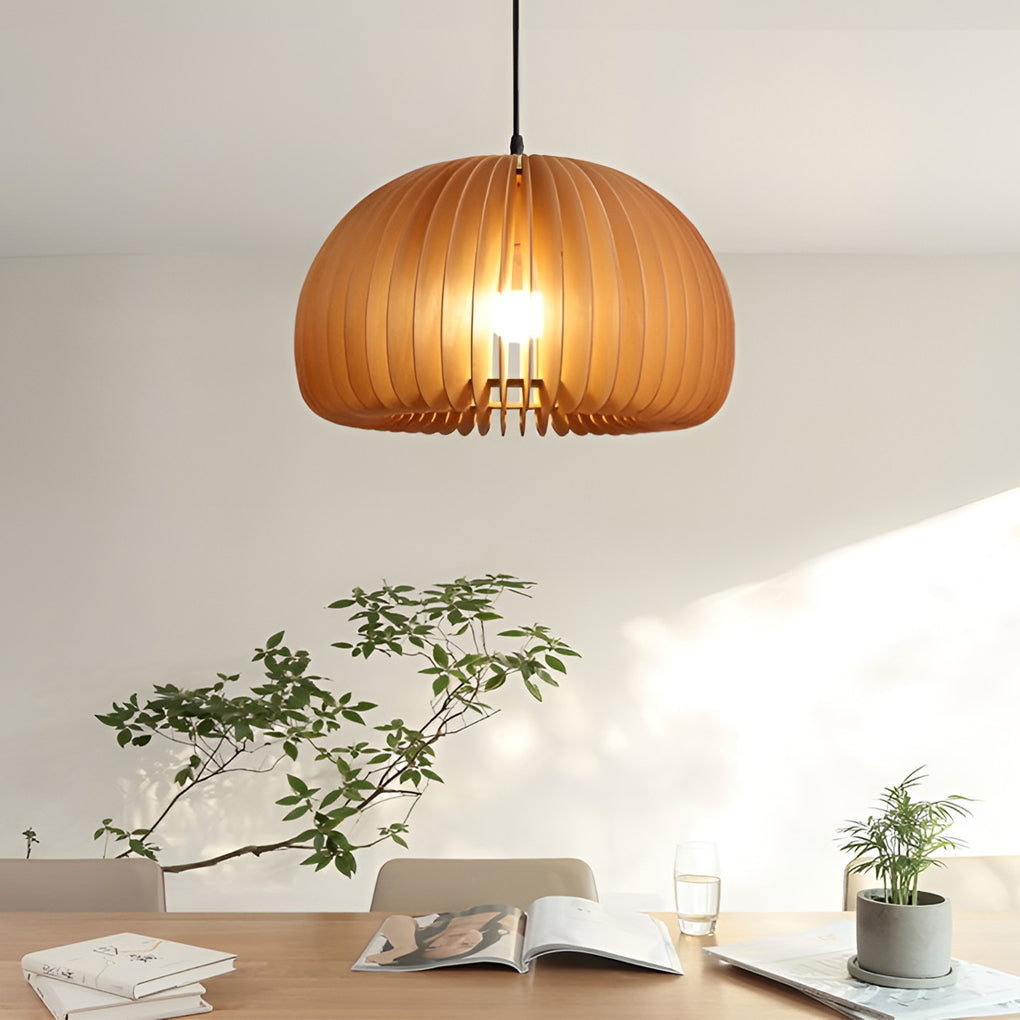 Pumpkin-Shape Pendant Light — Basswood and Copper, Retro, E27, 7" to 20" Diameter