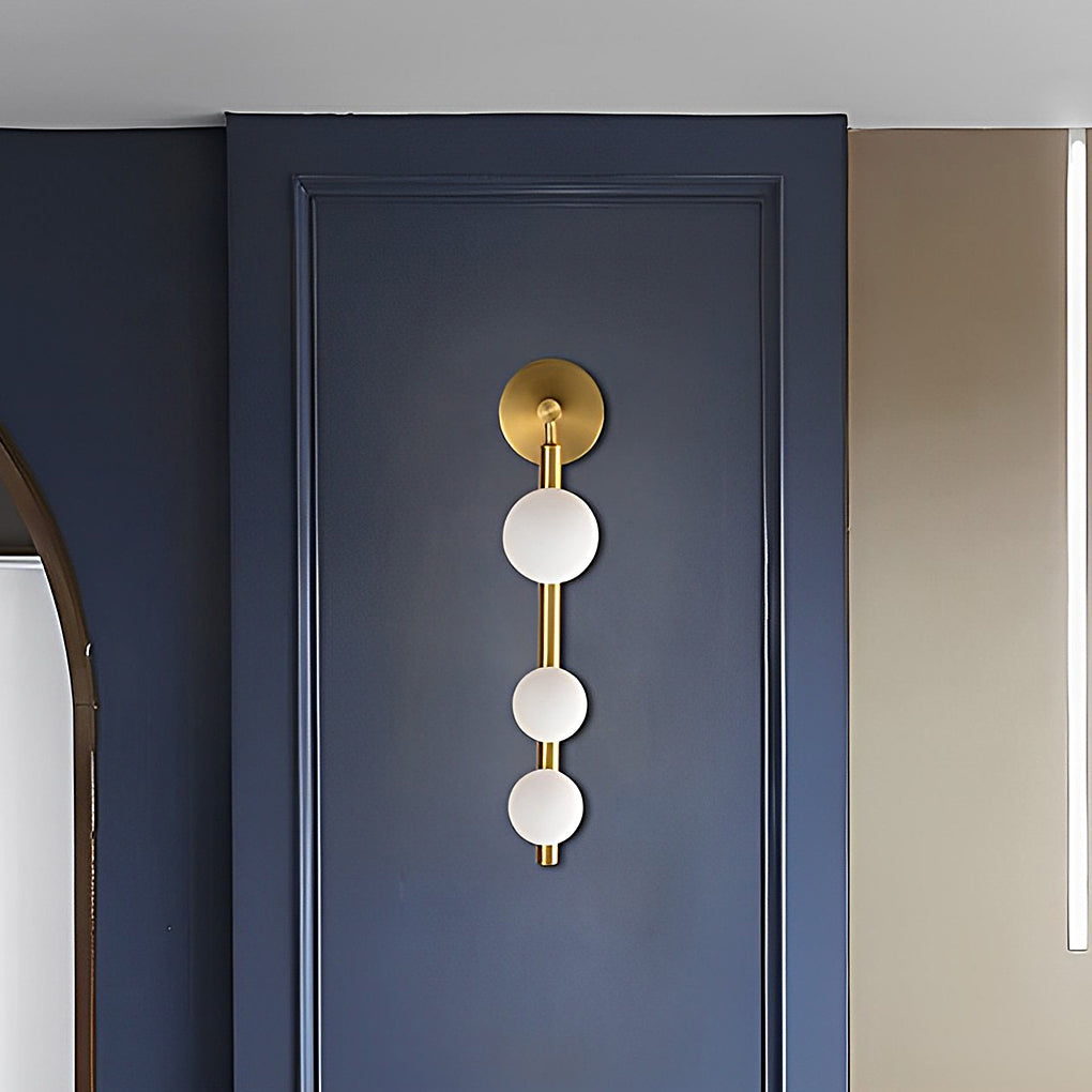 3-Globe Linear Wall Sconce — Electroplated Metal, Milky Glass, G9, Modern