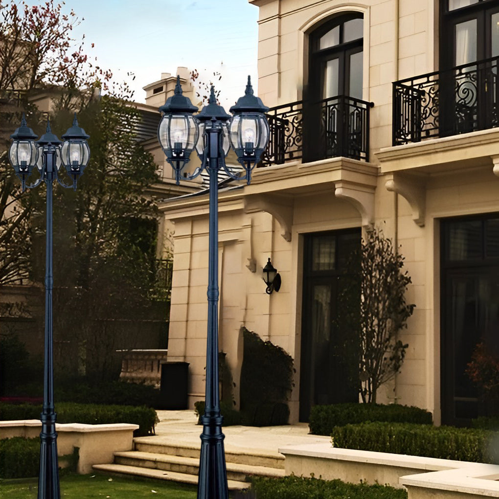 Black Outdoor Post Light — Die-Cast Aluminum and Glass, 3-Light, E27, Waterproof, 3000K Warm White, 23.6" × 118.1"