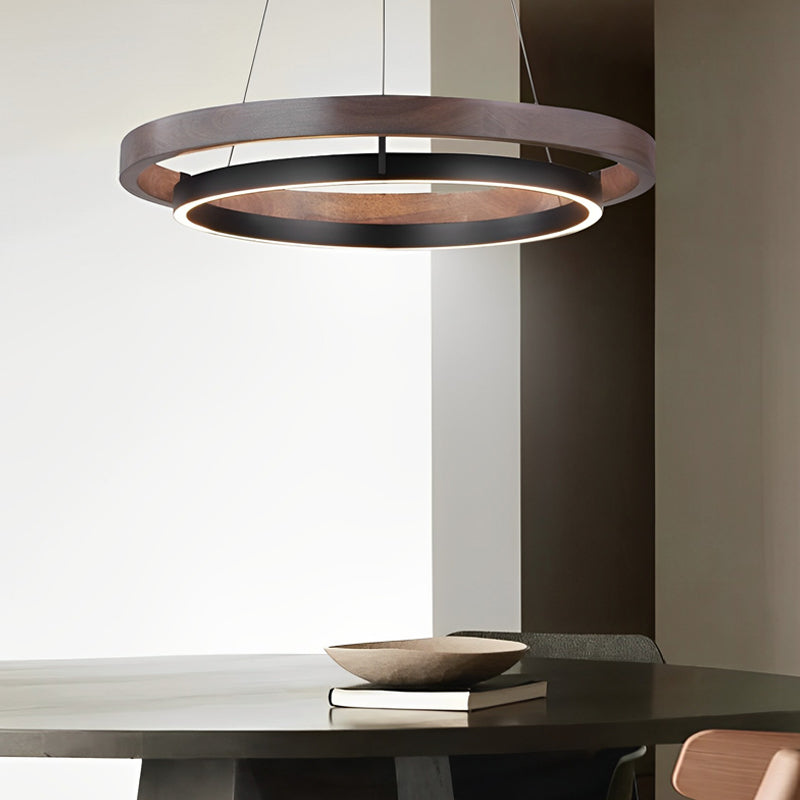 Round Double-Ring Minimalist Chandelier — Black Iron and Acrylic, LED, Three-Step Dimming, 23.6"–47.2"