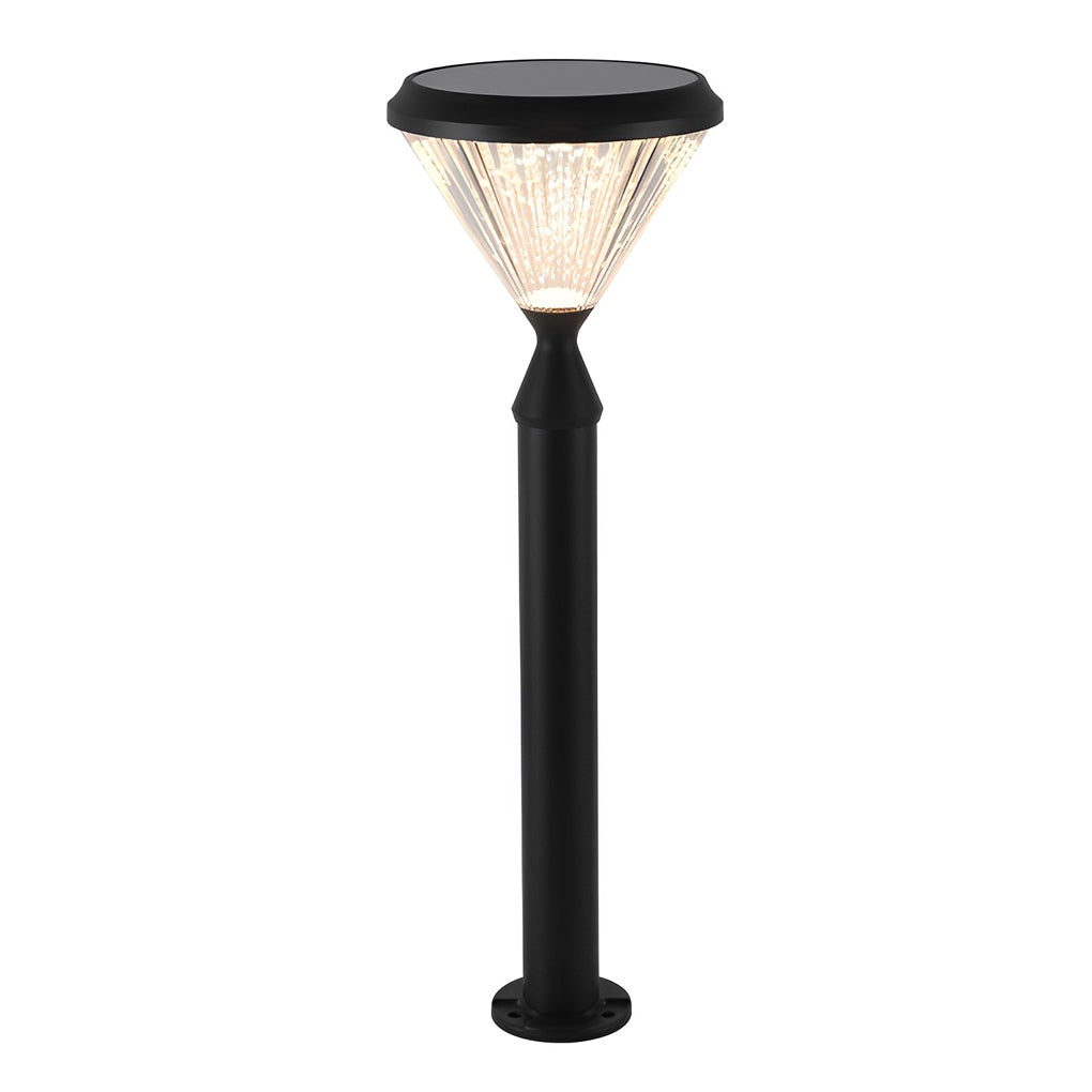 Round Ribbed Solar Pillar Light — Black Die-Cast Aluminum, LED 15W, 3000K, Light-Control