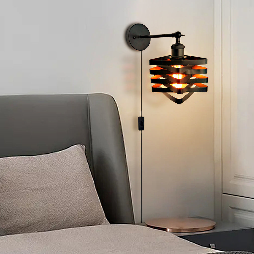 Industrial Swing-Arm Plug-in Wall Sconce — Black Iron, Adjustable, E27, 8" × 12" Reach