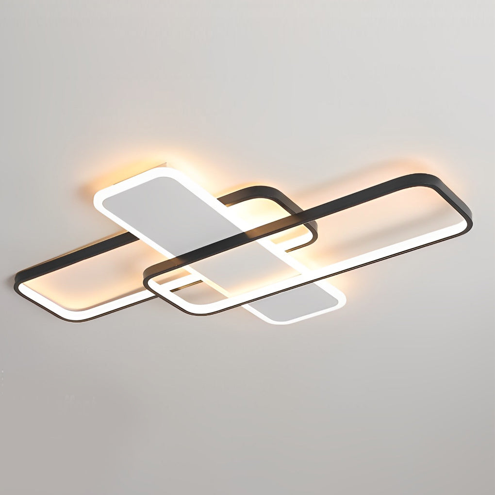 Square Overlapping Flush-Mount Chandelier — Aluminum & Acrylic, LED, Stepless Dimming, 3000K–6000K