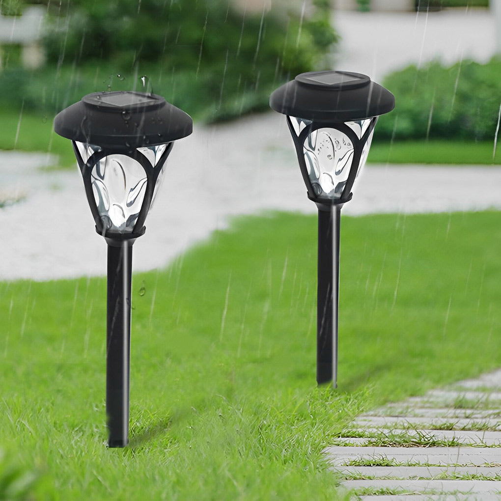 Black Solar LED Path Lights, Set of 2 — Opaque Glass Shades, Warm White 3000K, IP44, 4" x 16"