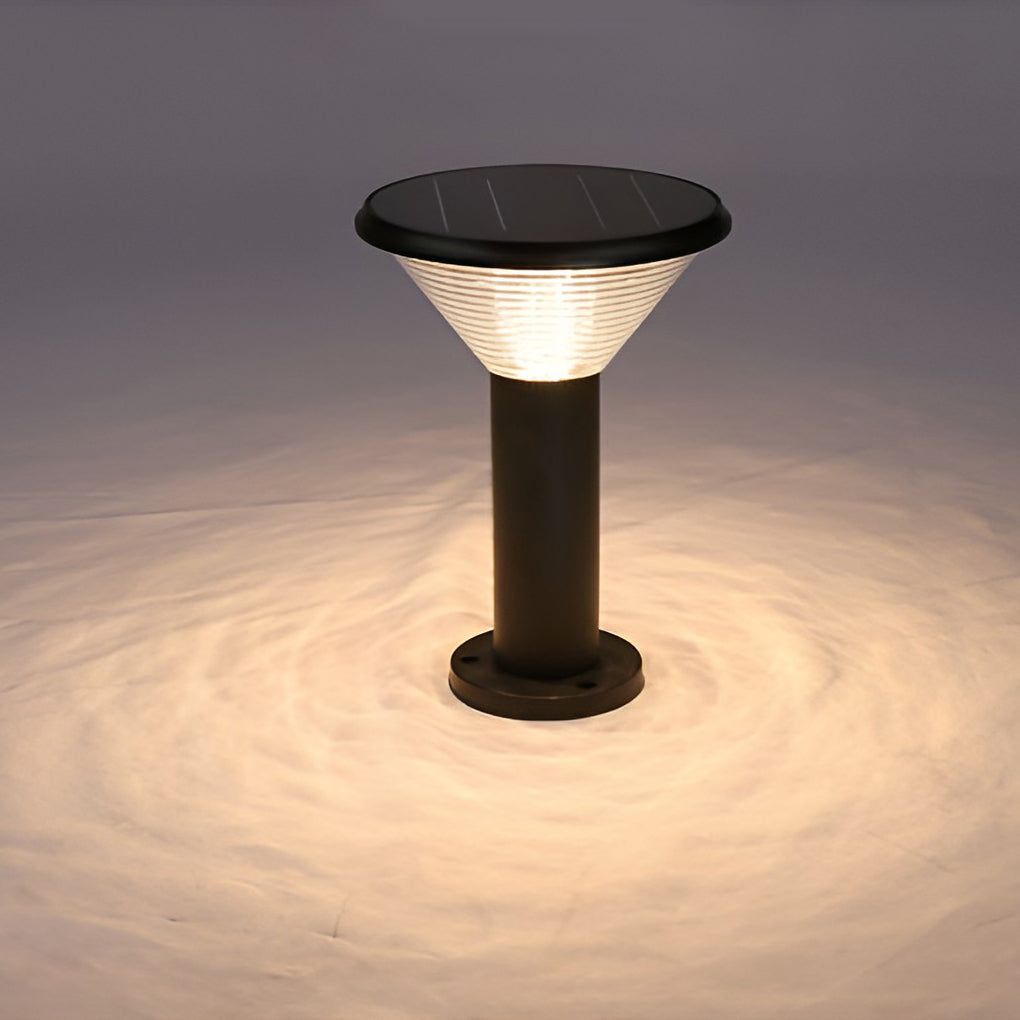 Modern Cylindrical Tapered Solar LED Bollard Light — Black Aluminum, 3-Step Dimming, Remote Control, 24" or 31"