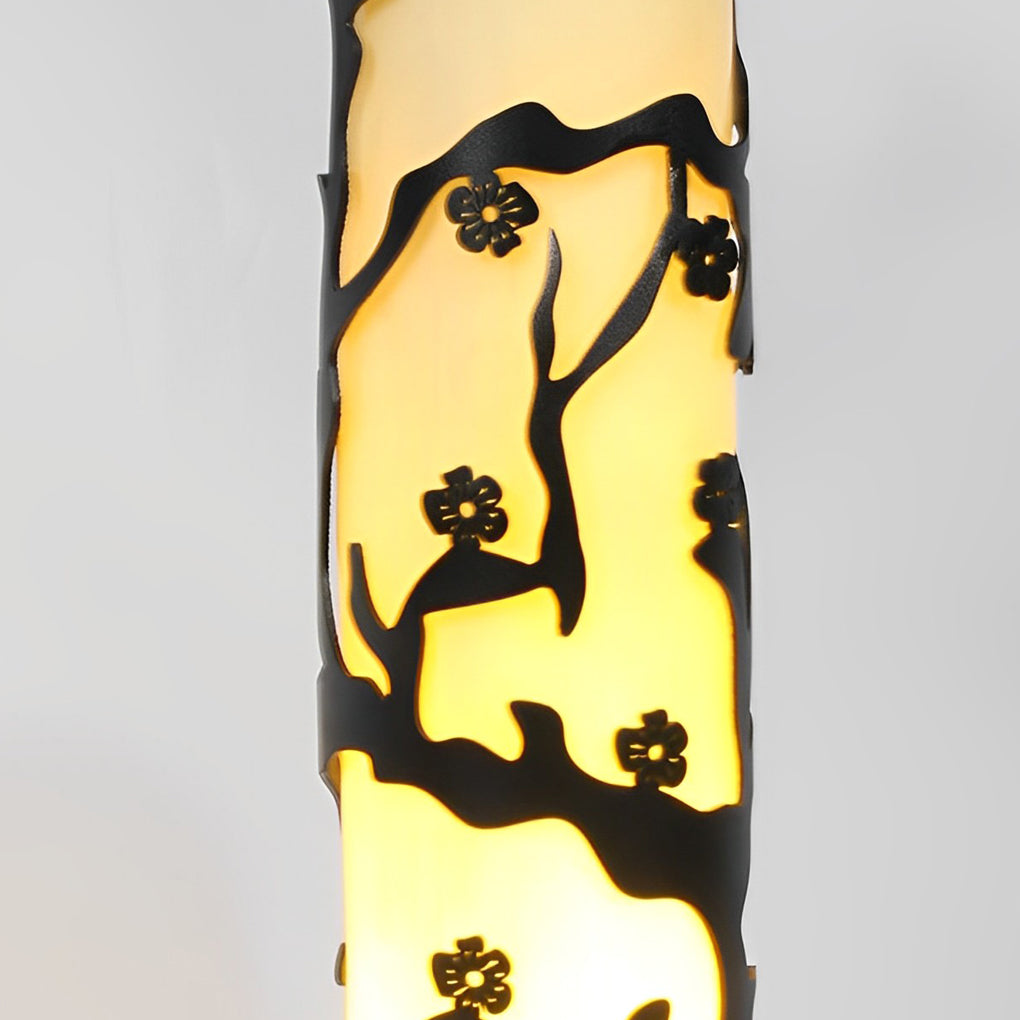Wintersweet Plum Blossom Pathway Bollard Light — Black Galvanized Steel, LED, IP65, 24" Height