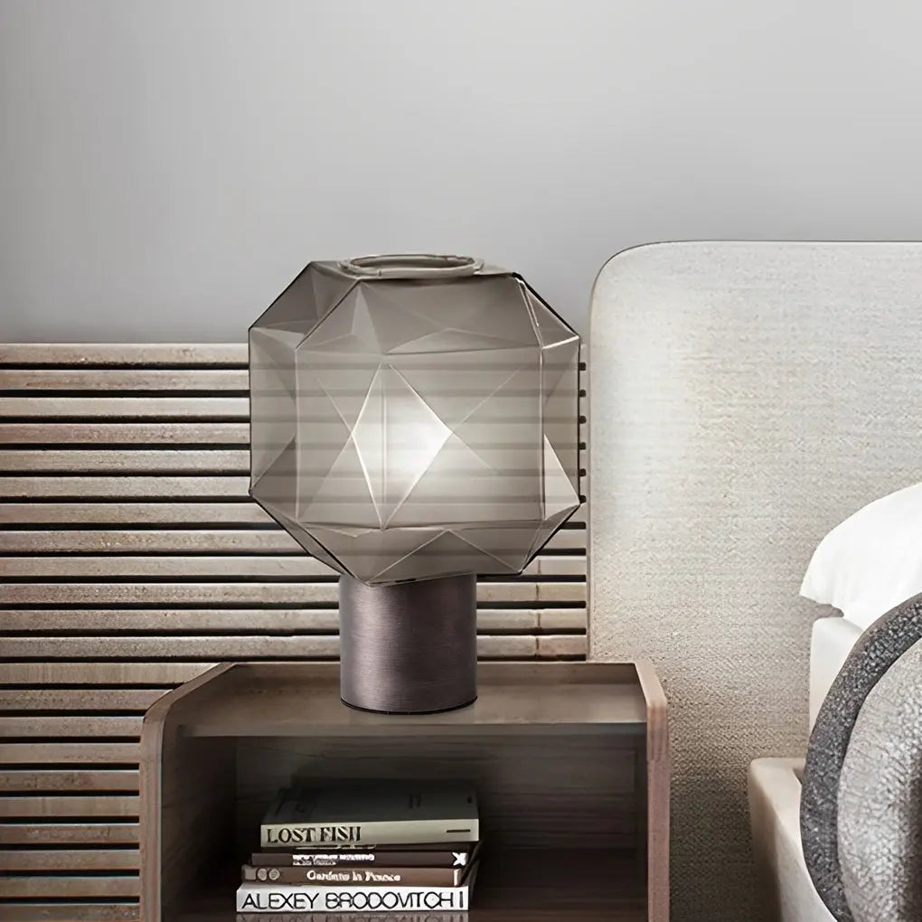 Modern Table Lamp with 1-Light Cylinder and Cubo Smoke Glass Orb Luxe