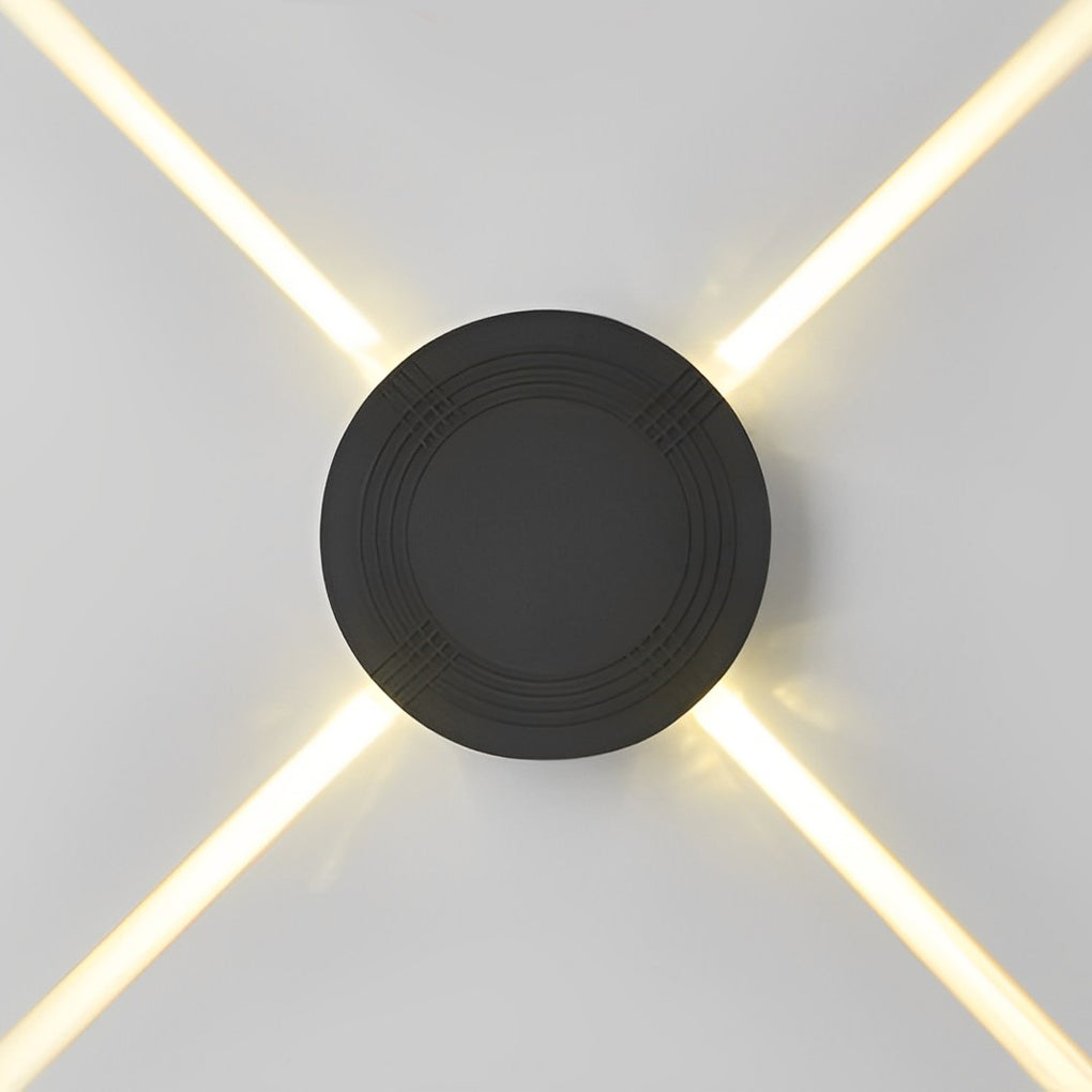 Cross Star Up/Down Outdoor Wall Sconce — Black Aluminum & Glass, 12W LED, IP54, Round or Square