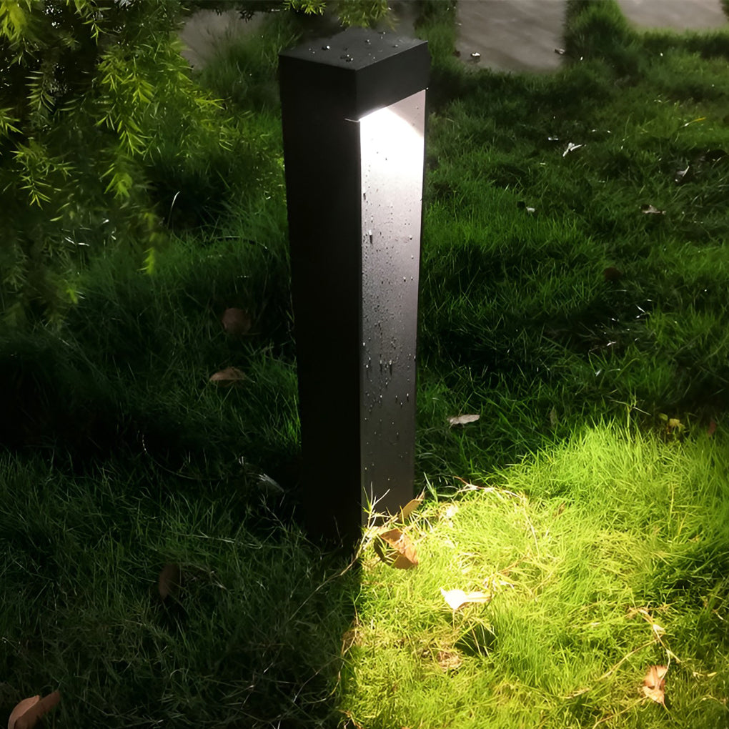 Rectangular Outdoor Bollard Light — Black Die-Cast Aluminum, 5W LED, Warm/Cool White, IP54, 12"–31"