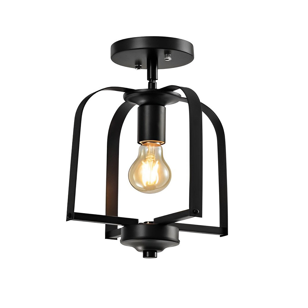Industrial Iron Cage Chandelier — Black Iron, 1-Light or 4-Light, Hardwired