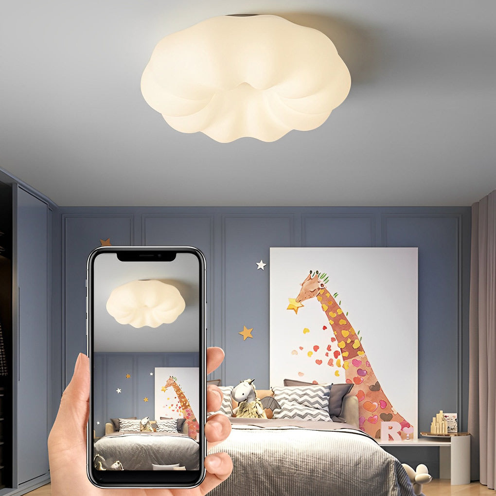 Pumpkin Cloud Pendant — White Iron, Stepless Dimming LED, 3-Color Temp, Remote Control, 12" or 18"