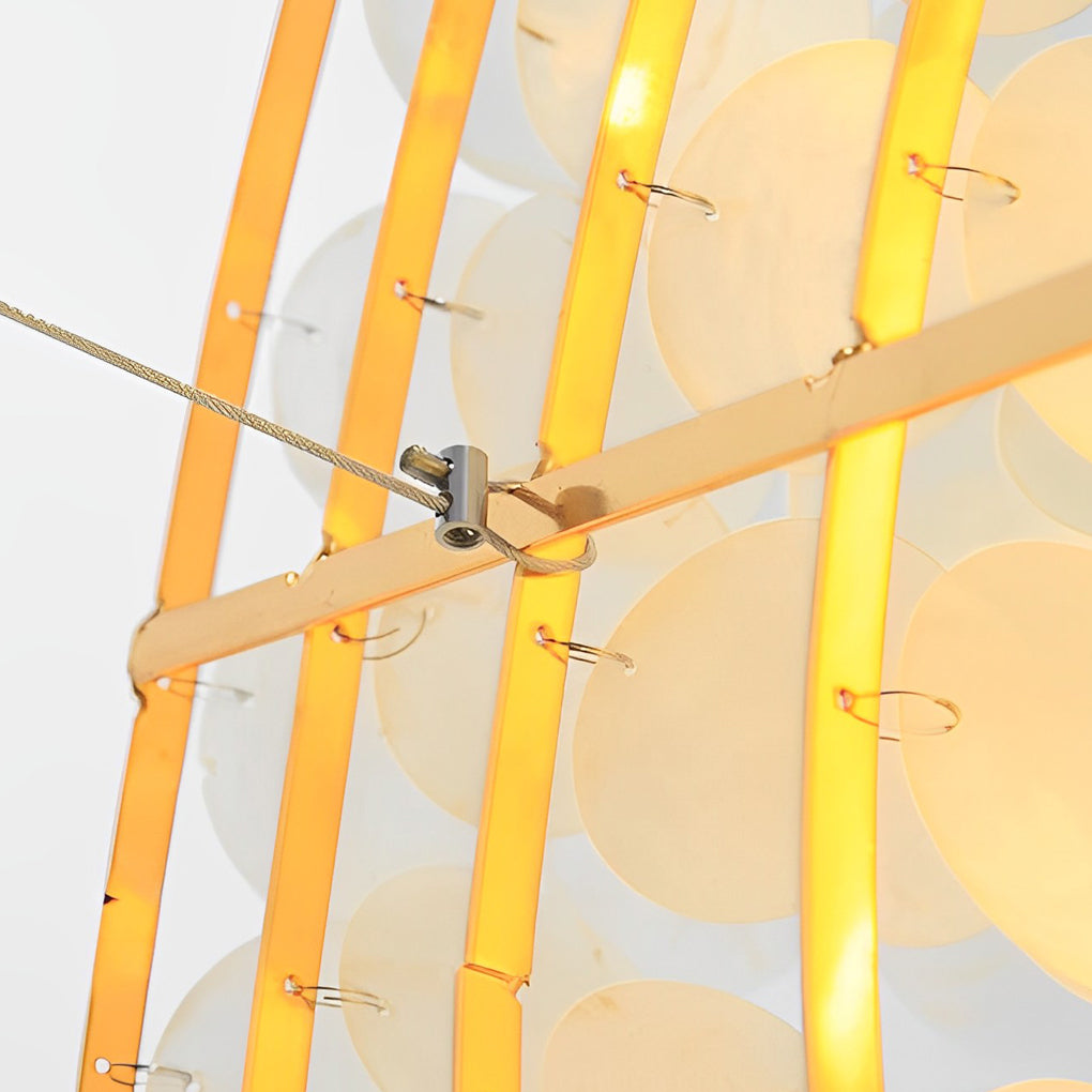 Modern Chandelier with Round Shell Pieces — Electroplated Iron, Gold, E27, 24" or 31" Diameter