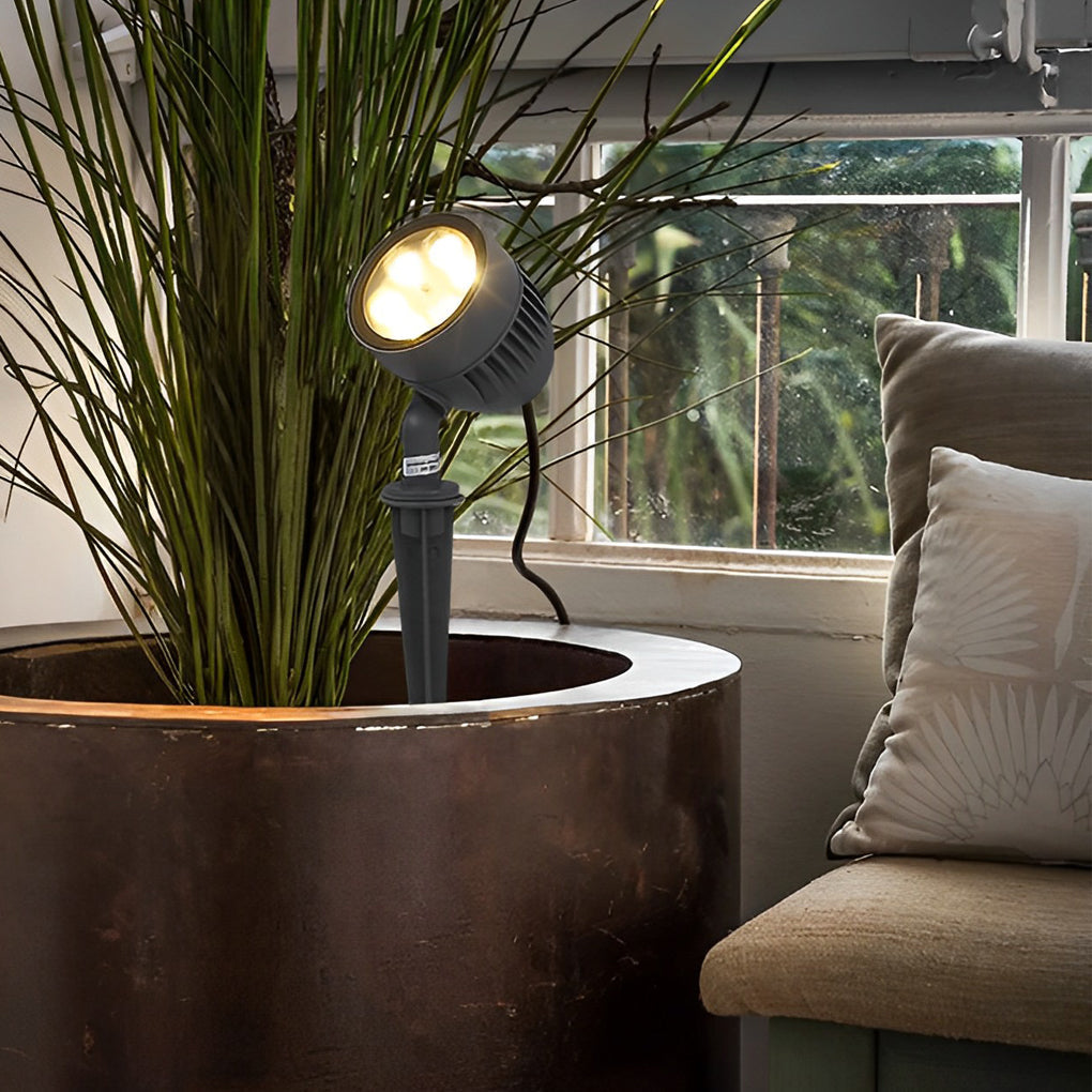 Modern Adjustable Round Outdoor Spotlight — Black Aluminum, LED COB, 6W, IP65 Weatherproof