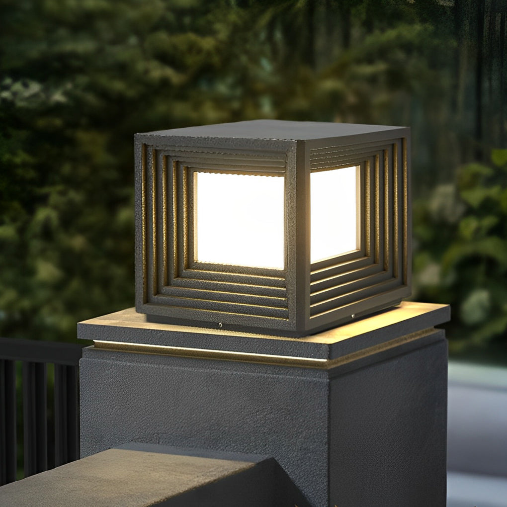 Modern Black Square Solar Post Cap Light — Stainless Steel & Acrylic, LED, IP65 Weatherproof, 3000K