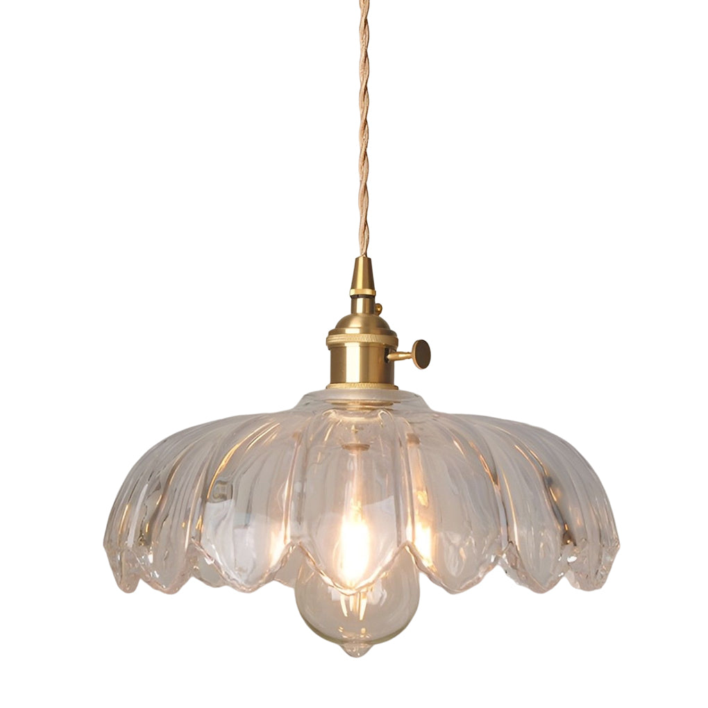 Retro Flower Glass Mini Pendant — Brass, Rotary Switch, 10" Diameter, Clear / Amber / Green / White