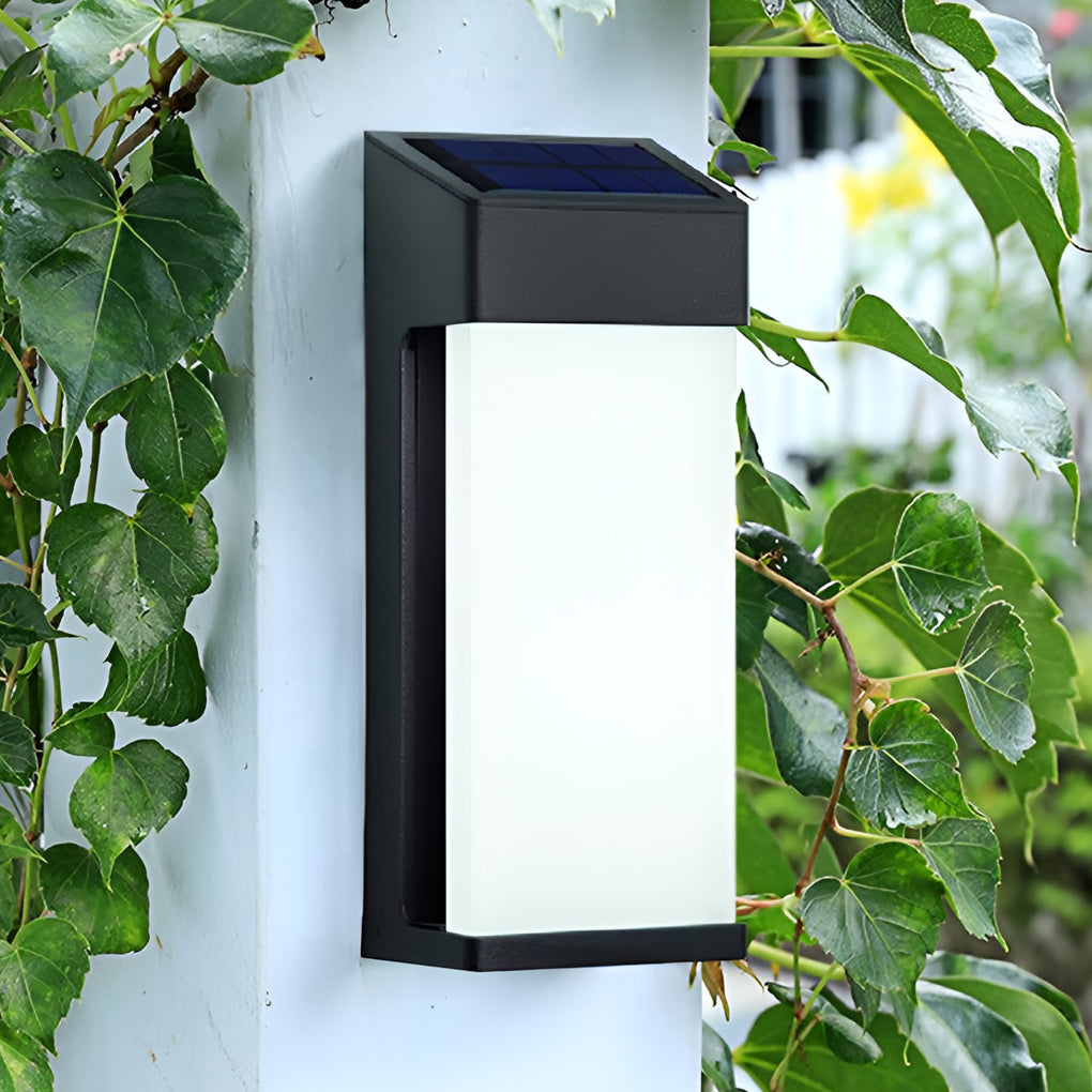 Rectangular Solar Outdoor Wall Sconce, Set of 2 — Die-Cast Aluminum, Frosted Glass, LED, IP44, 3000K Warm White