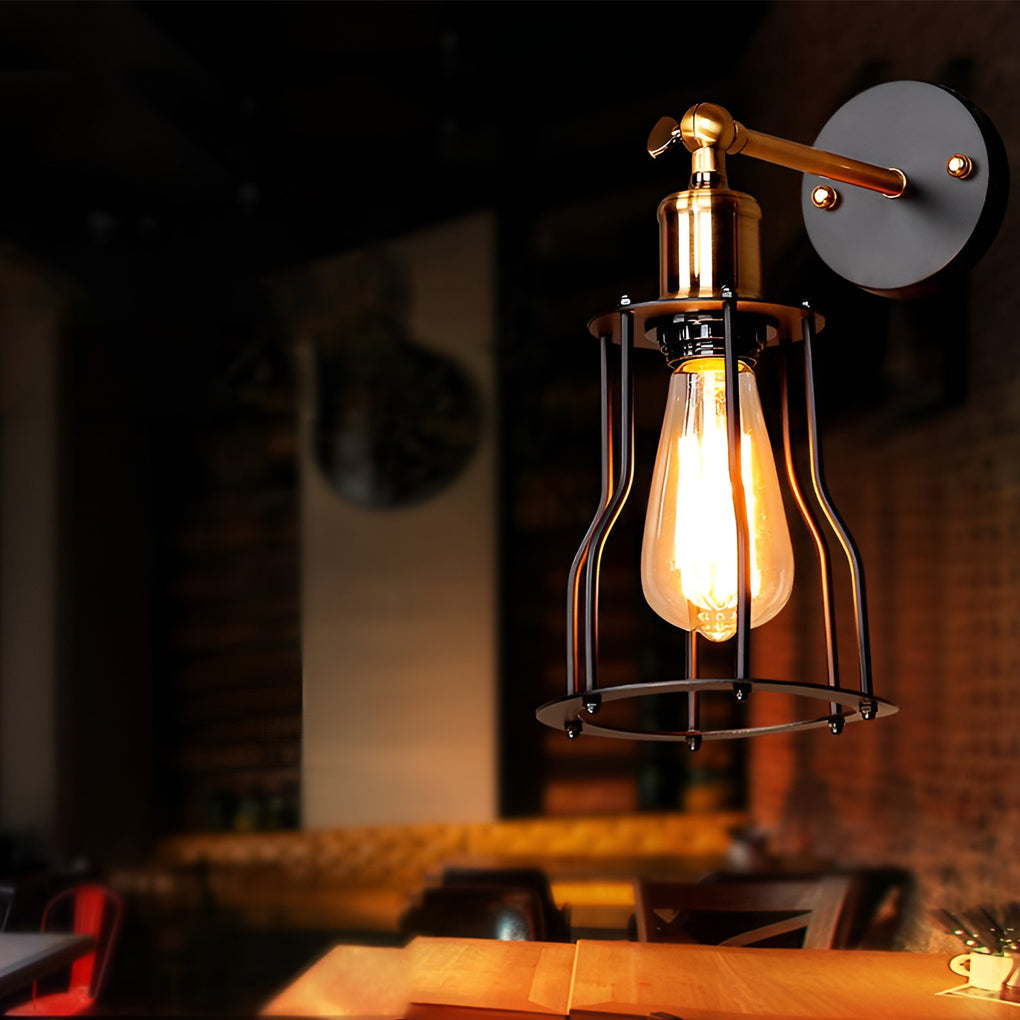 Adjustable Retro Industrial Wall Sconce — Iron and Copper, E27, Plug-In, Waterproof