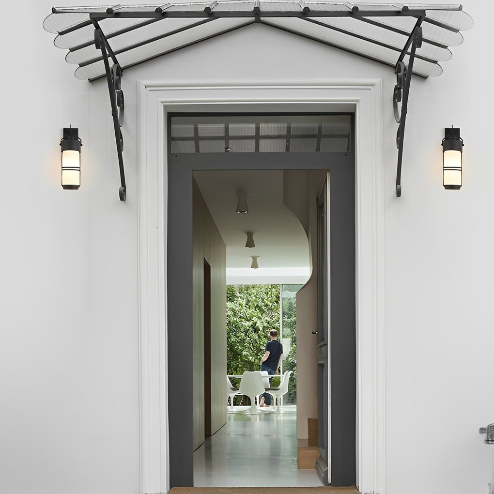 Country Retro Outdoor Wall Sconce — Black Iron and Glass, Waterproof Lantern-Style