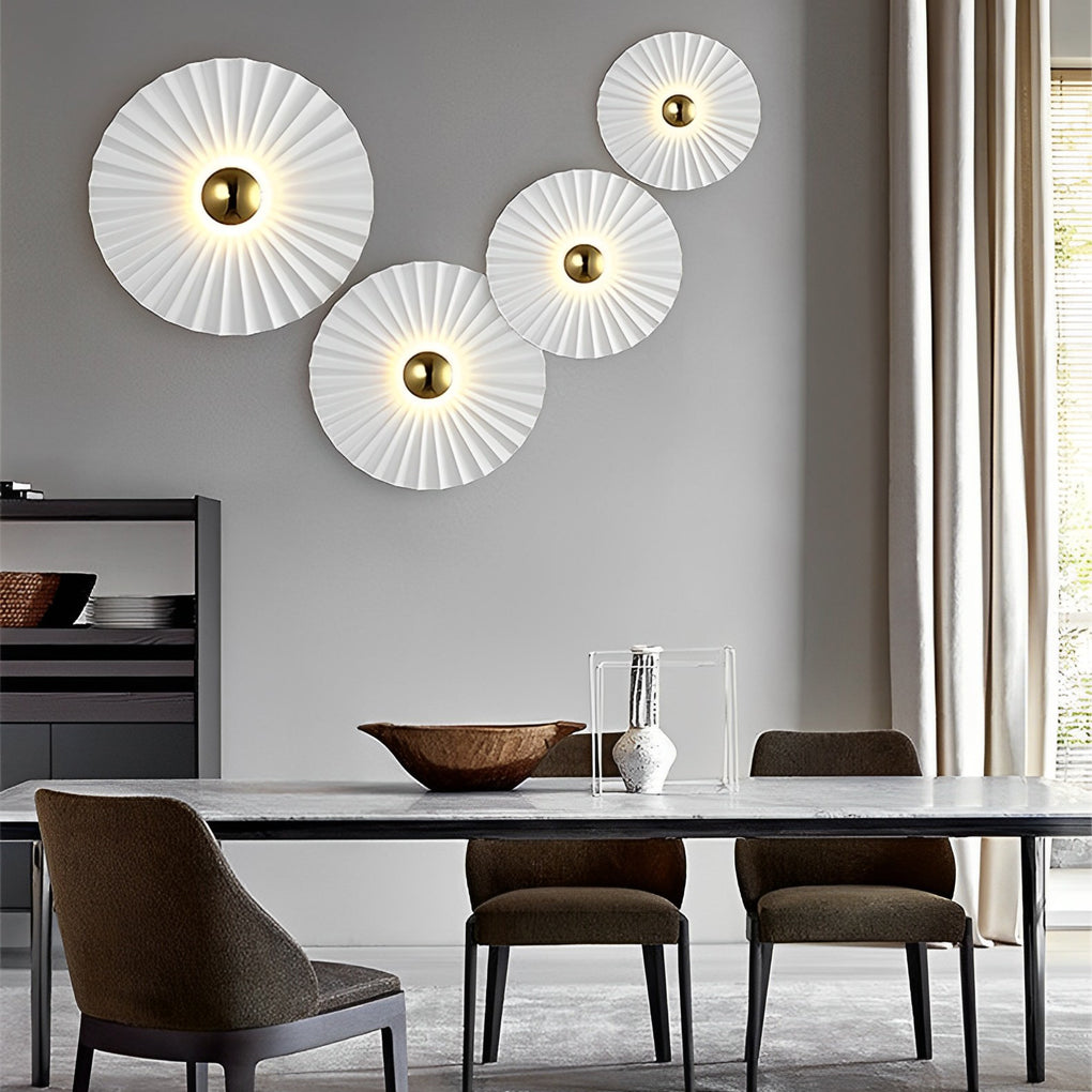Round Lotus Leaf LED Wall Sconce — White Iron, Hardwired, 3000K Warm White, Available in 9.8", 11.8", or 15.7"