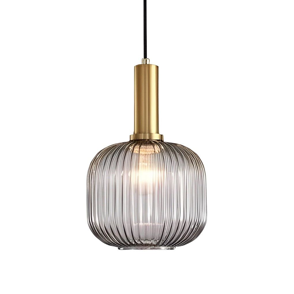 Striped Glass Lantern Mini Pendant — Modern, LED, 3000K, Available in Green, Amber, and Smoke Gray