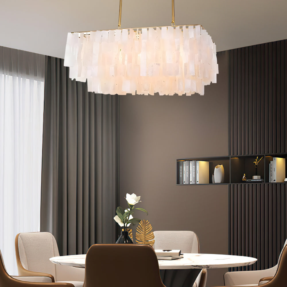 Capiz Shell Chandelier — Brass-Finish Metal, 3-Light LED, 30.3" Wide, Warm White 3000K