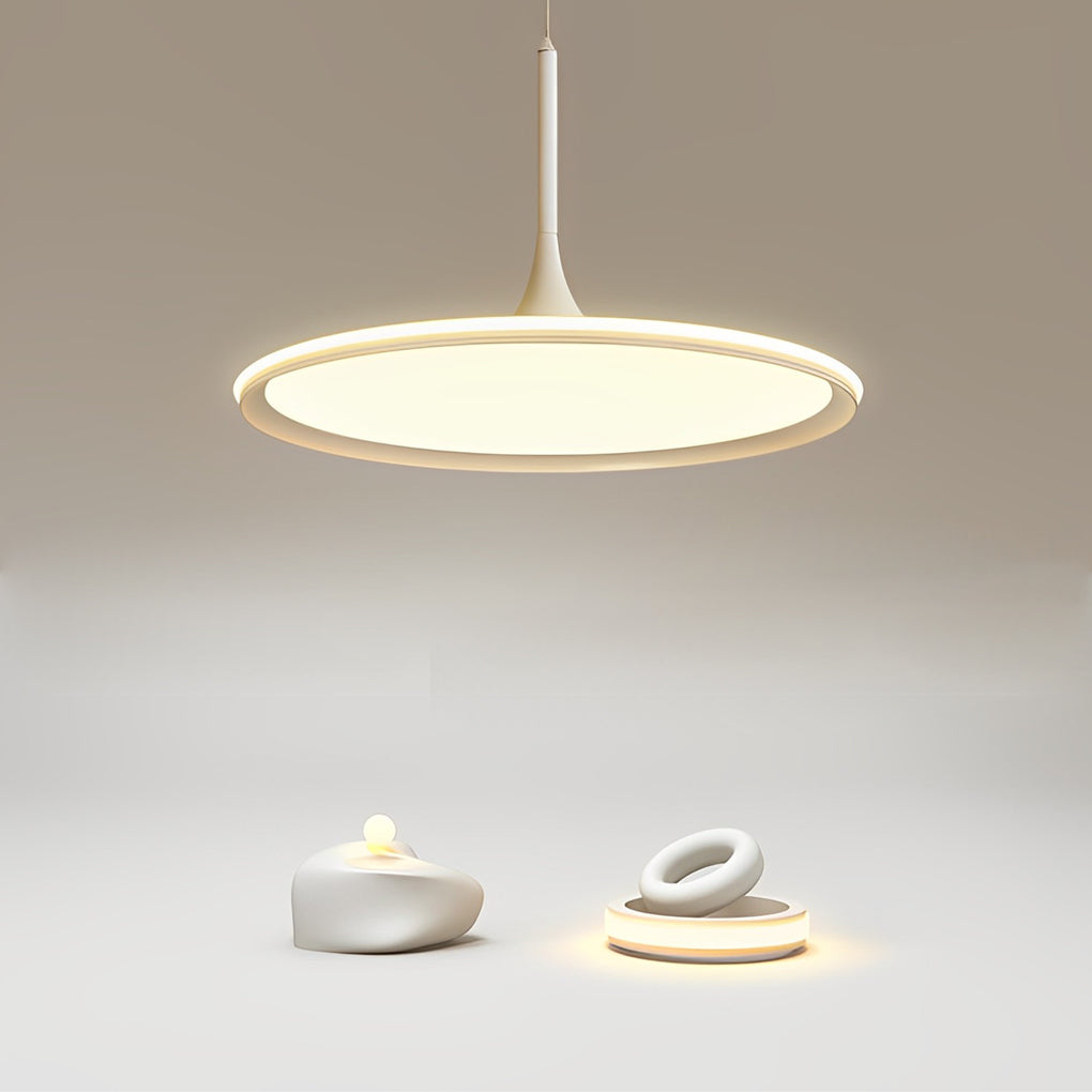 Minimalist Round Ultra-Thin LED Pendant — Aluminum, Silicone Light Guide, 16" Diameter, 3000K / 6000K
