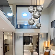 Postmodern Irregular Ball Chandelier — Stainless Steel, 3D Sculptural, Chrome or Gold, 12" or 17"
