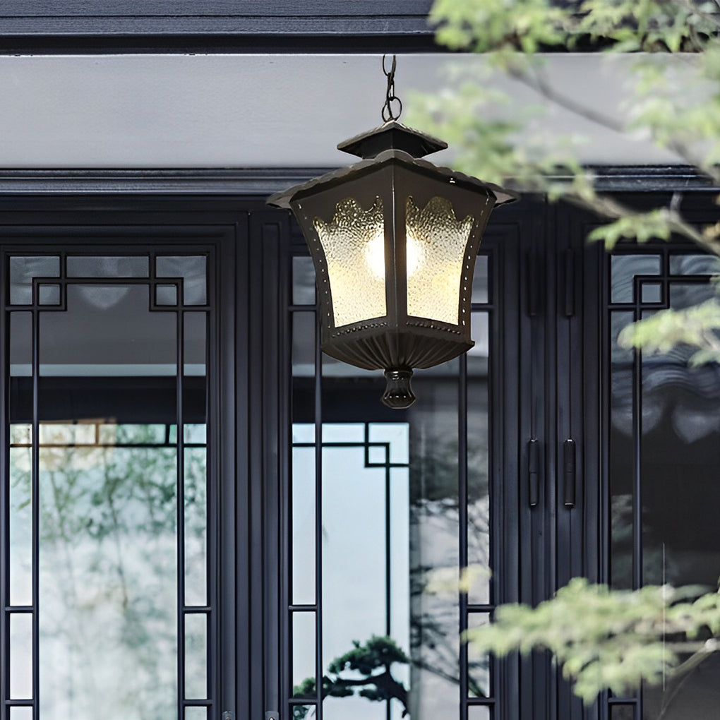 European Style Outdoor Chandelier with Retro Water Drop Glass and Waterproof Design