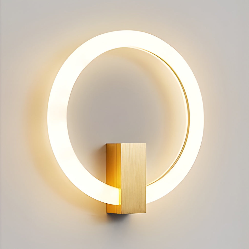 Modern Circle LED Wall Sconce — Iron and Acrylic, 3-Step Dimming, Remote, 4500K, Coffee or Gold, 8"–16"
