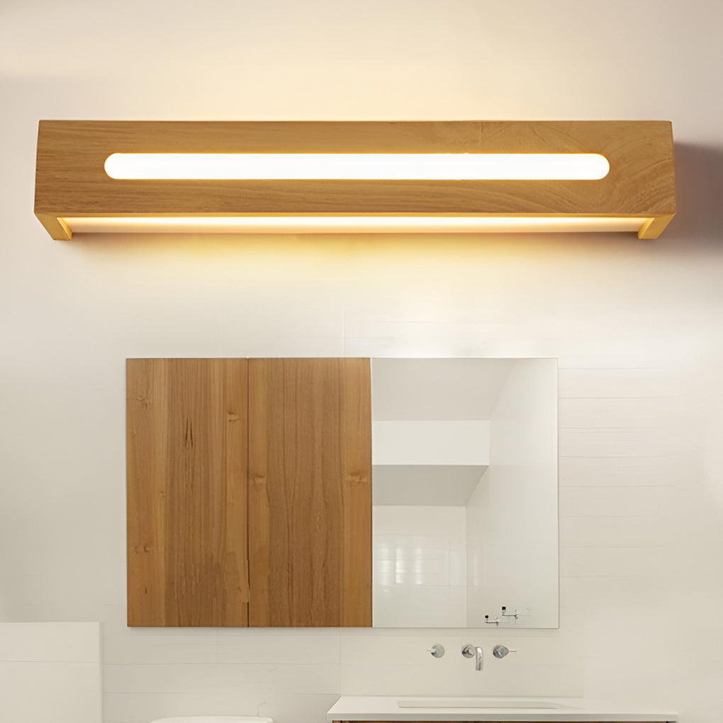 Rectangular Wood Wall Sconce — Rubber Wood, LED, Moisture-Proof, 14"/18"/22" Lengths