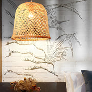 Round Hand-Woven Bamboo Pendant Light — Burlywood, E26/E27, 20" or 24" Diameter
