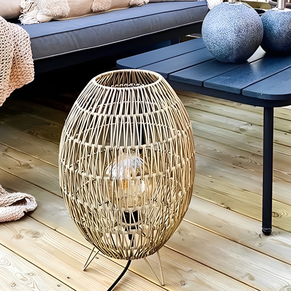 Handcrafted Elegant Rattan Oval Cage Outdoor Floor Lamp