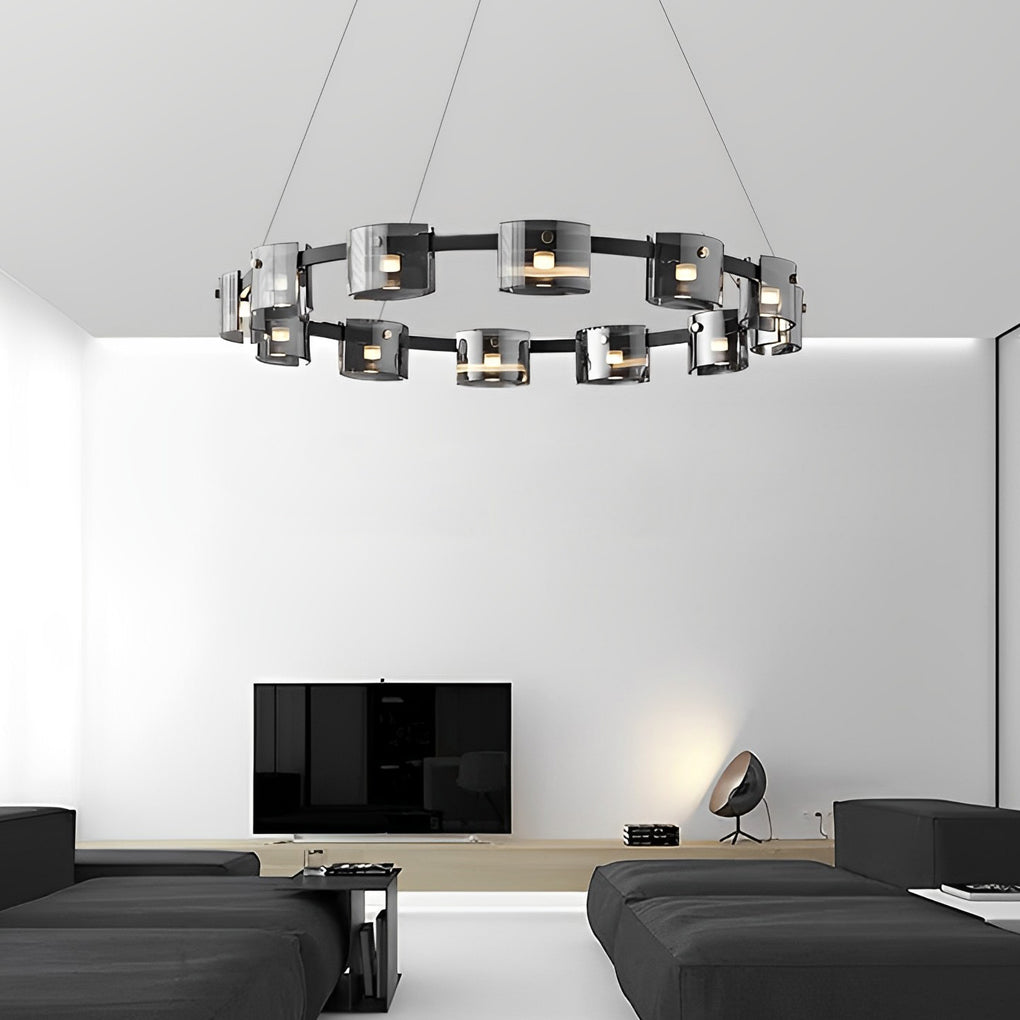 Circle Glass Modern Chandelier — Metal, Stepless Dimming LED, 3000K–6000K, 24" or 31", 67" Adjustable Cord