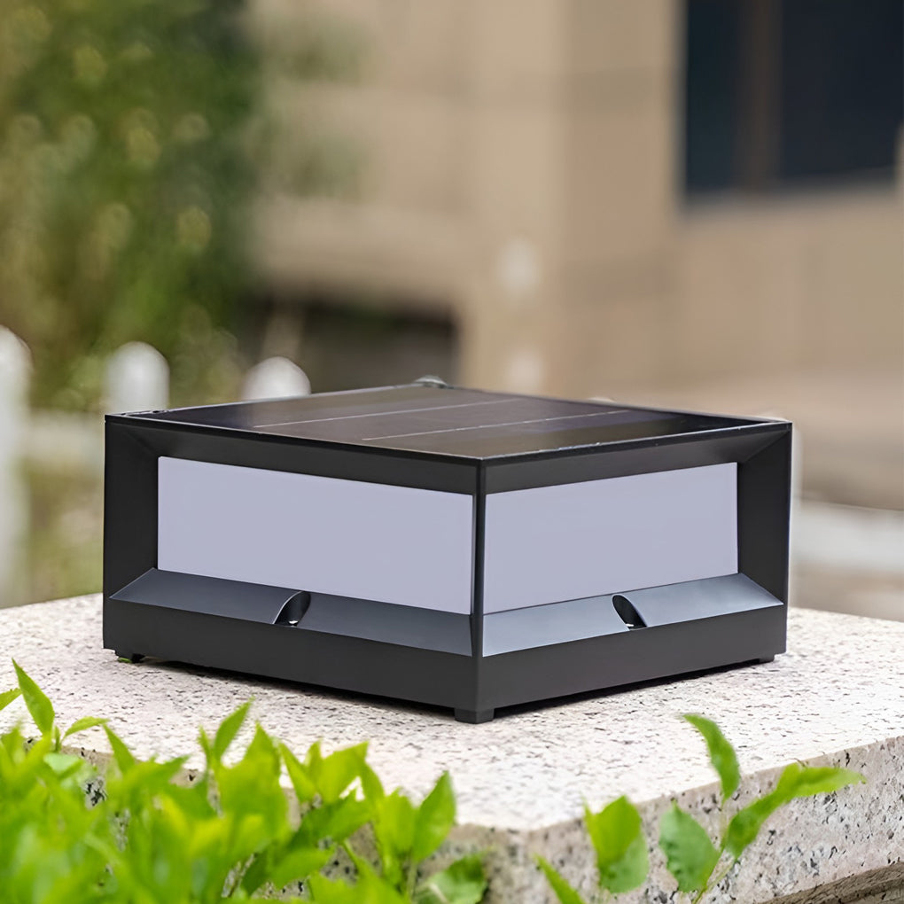 Modern Square Solar & Hardwired Outdoor Post Light — Die-Cast Aluminum, Black, IP54, Warm White 3200K