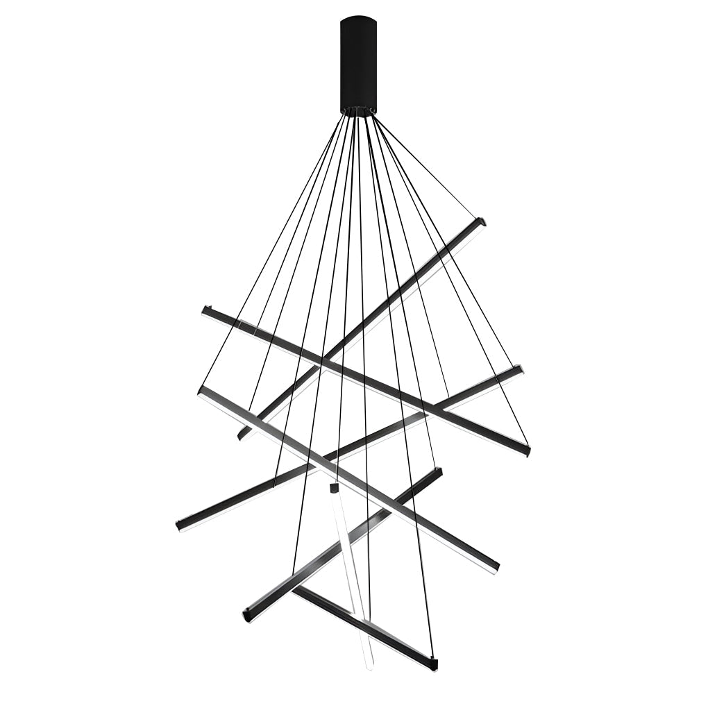 Minimalist Strip LED Chandelier — Black Metal, Stepless Dimming, Remote Control, 3- to 9-Light