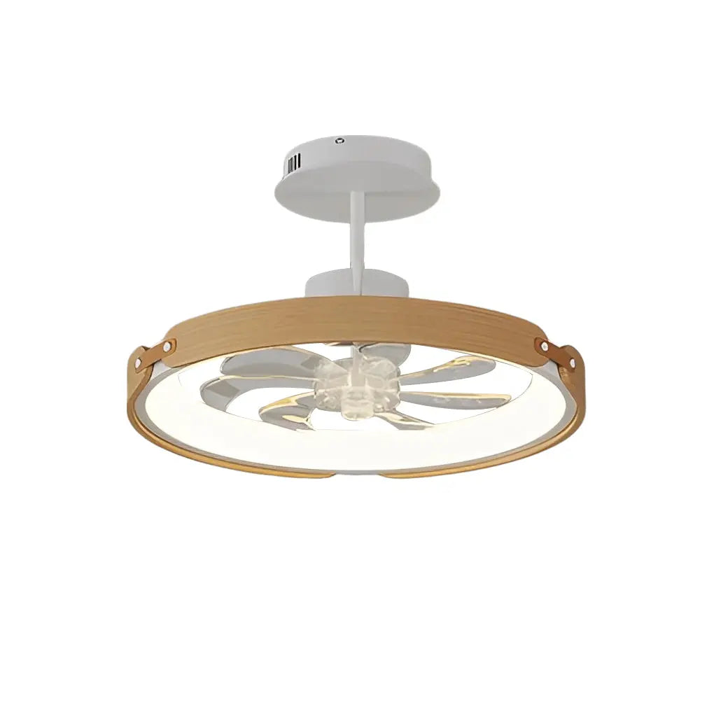 Modern Bladeless Ceiling Fans with Round Wood Design, LED Lighting, and 3-Step Dimming App Control Luxe