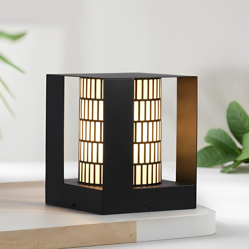 Black Waterproof Outdoor LED Lantern with Four-Panel Design and Lattice Pattern