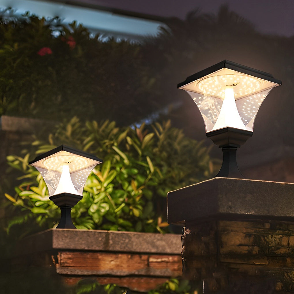 Retro Square Solar Fence Post Light — Matte Black Aluminum, LED, IP65, 3000K / 6000K, 12" × 12" × 18"