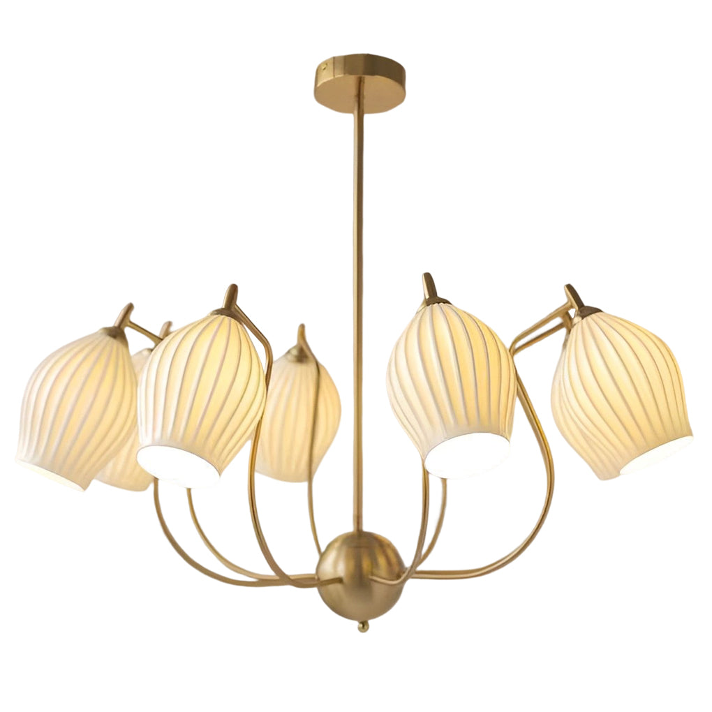 Flower-Shaped Ceramic Modern Chandelier — Iron, E14 12W, 3000K Warm White, 4-Light / 6-Light / 8-Light