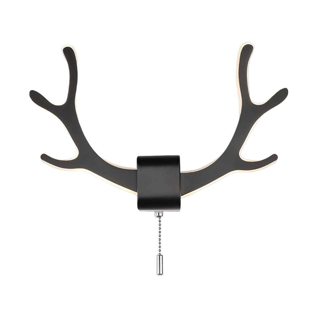 Antler Wall Sconce — Black or White Iron, LED, 8W, Pull Switch, 12" Wide